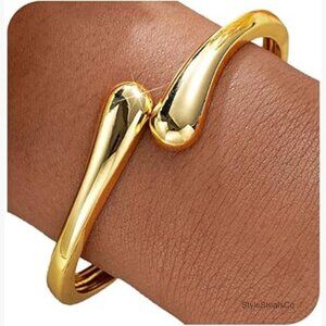 Adjustable Chunky Twist Cuff Bangle Bracelet 7.5" Gold Plated